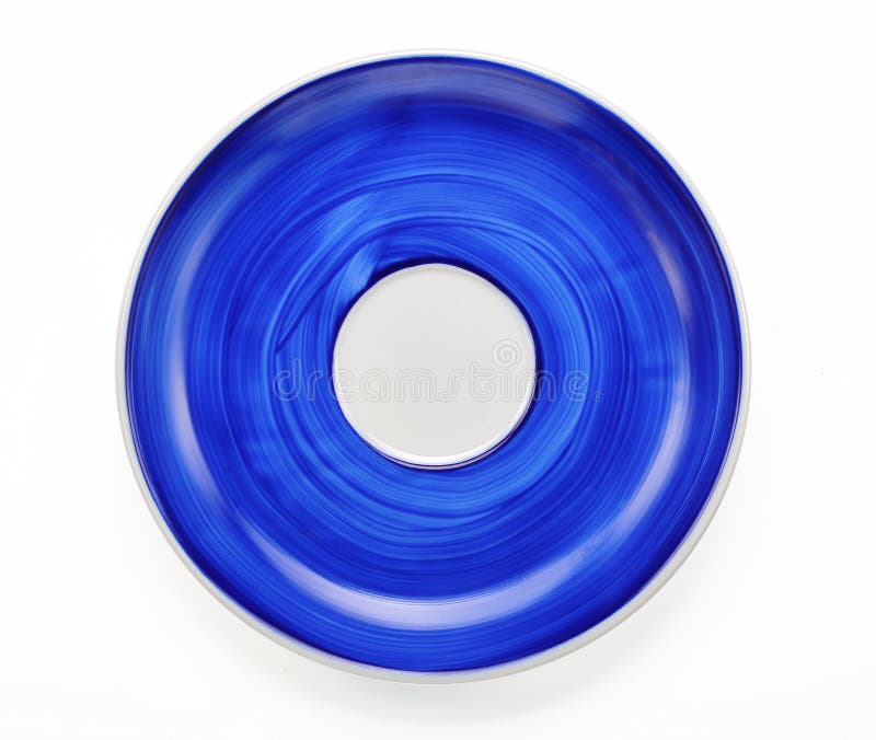 Hand painted blue plate isolated on white background stock photos